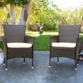 thumbnail image 1 of Outdoor Conversation Chairs, Set of 2, All Weather Chairs Set for Outside, Patio Brown Rattan Armchairs with Removable Beige Cushions, for Backyard, Deck, Poolside, Porch, D7087, 1 of 10