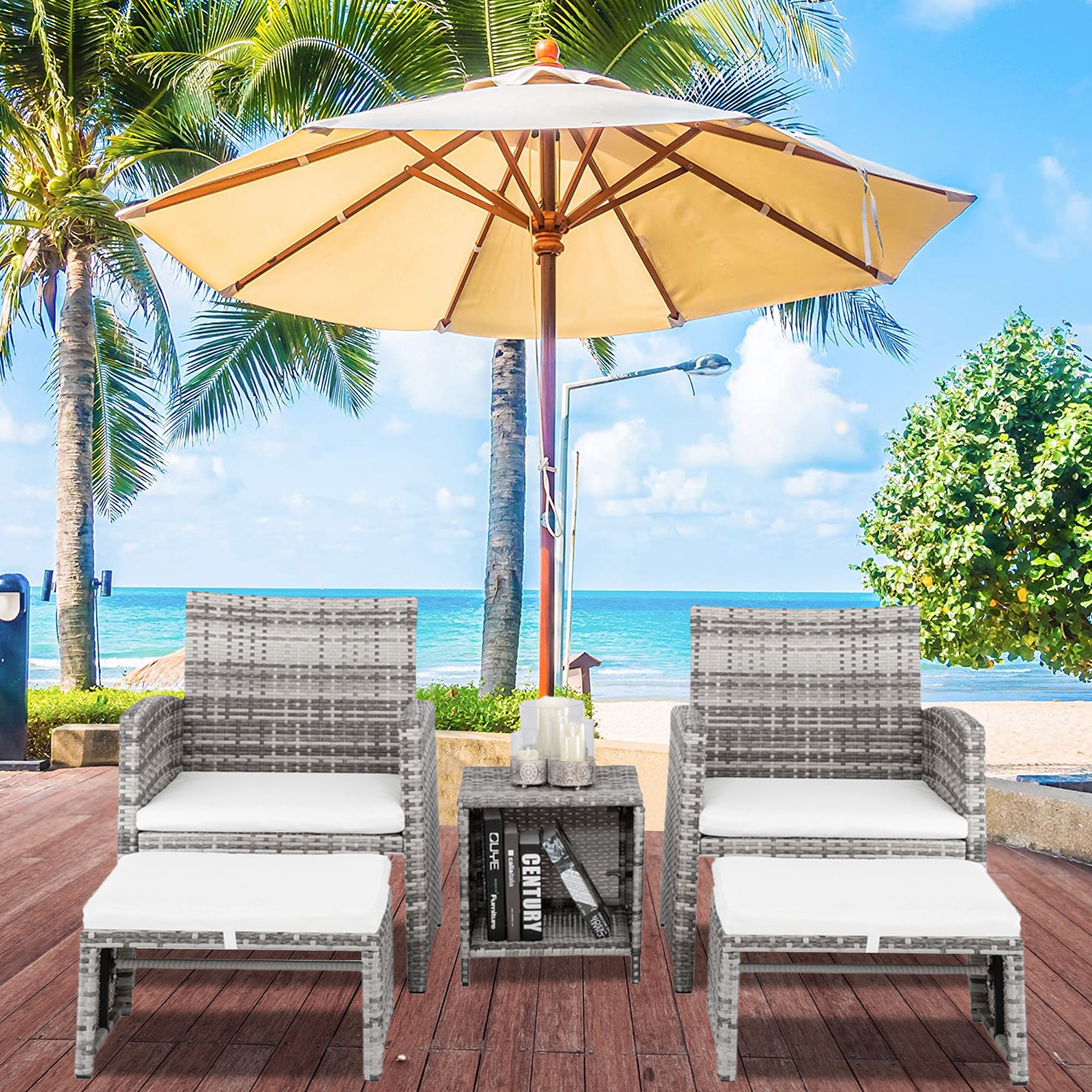 Outdoor Conversation Furniture Set, SYNGAR 5 Pieces Patio PE Rattan ...