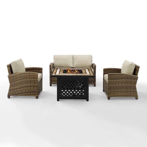 Outdoor Conversation Set Wicker Patio Furniture 4pc Seating Set Loveseat Coffee Table Chairs