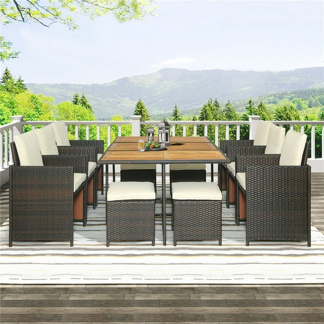 Outdoor Conversation Sets, 11 Piece Patio Furniture Sets with 6 PE Wicker Chairs, 4 Stools, 1 Dining Table, All-Weather Outdoor Patio Dining Set with Cushions for Backyard, Lawn, Garden, Pool, LLL141