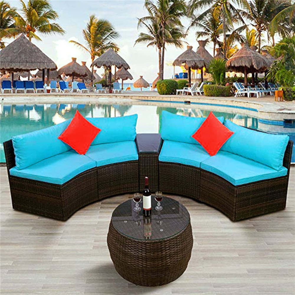 Outdoor Conversation Sets, 4 Piece Outdoor HalfMoon Sectional Sofa Set