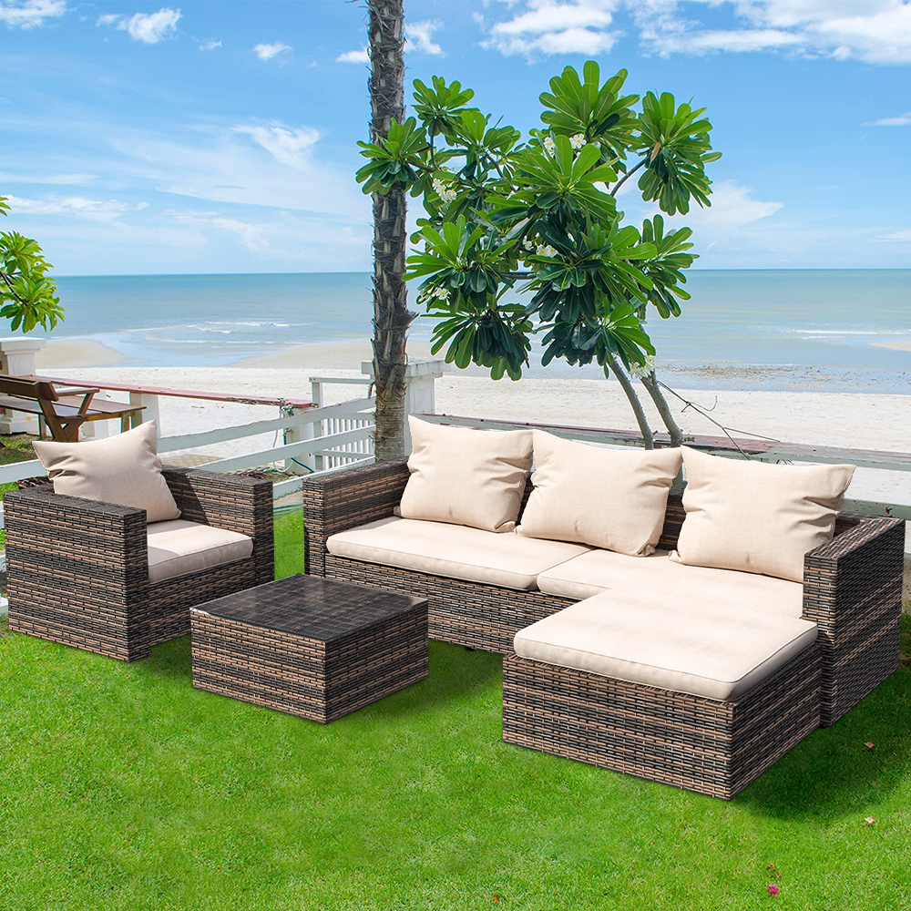 Outdoor Conversation Sets, 4 Piece Patio Furniture Sets with Wicker Chair, 3-Seat Sofa, Ottoman, Glass Table, All-Weather PE Rattan Patio Sectional Sofa Set for Backyard, Porch, Garden, Pool, L4487 - image 1 of 11