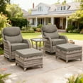 thumbnail image 1 of Outdoor Conversation Sets 5-Piece Patio Wicker Rattan Furniture Set with Swivel Rocking Chairs, Ottomans, Side Table and Upgrade 6" Cushions for Balcony Deck Backyard, Gray, 1 of 12