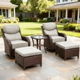 thumbnail image 1 of Outdoor Conversation Sets 5-Piece Patio Wicker Rattan Furniture Set with Swivel Rocking Chairs, Ottomans, Side Table and Upgrade 6" Cushions for Balcony Deck Backyard, Beige, 1 of 12