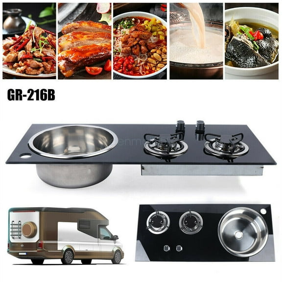 Outdoor Cooker LPG Gas Stove Hob Sink Combo Black For Boat Caravan RV Camper
