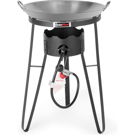 Outdoor Cooker with Iron Wok and Propane Burner, 54,000 BTU High-Pressure Gas Stove for Backyard BBQ, Tailgating & Outdoor Cooking
