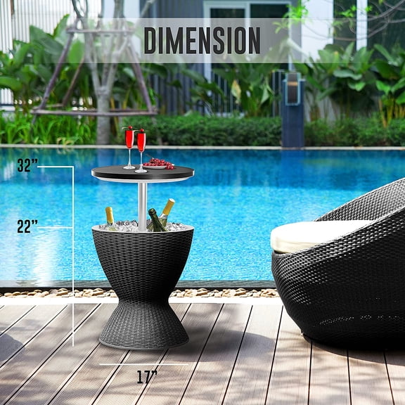 Outdoor Cool Bar Table with 7.5 Gallon Cooler, All-Weather Rattan Furniture for Drinks and Cocktails