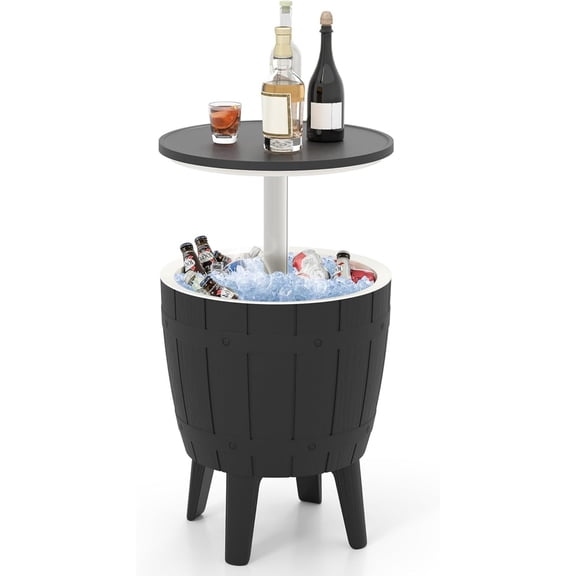 Outdoor Cooler Bar Table, 10 Gallon Cooler with Height Adjustable Tabletop, 3-in-1 Ice Bucket for Beer & Wine, All-Weather Cocktail Table for Backyard, Party, Poolside (Black)