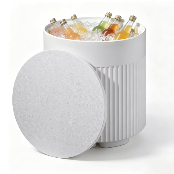 Outdoor Cooler Side Table, 3-in-1 Patio Ice Cooler Table with Drain Plug, White HDPE Poolside Drink Table, Patio Table for Deck, Backyard, Balcony, Hot Tub