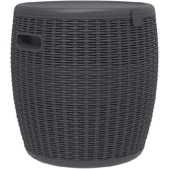 Outdoor Cooler Side Table, 9.5 Gal Weather-Resistant Portable Patio Cooler Table, Resin Rattan Round Cool Bar with Lid (Black)