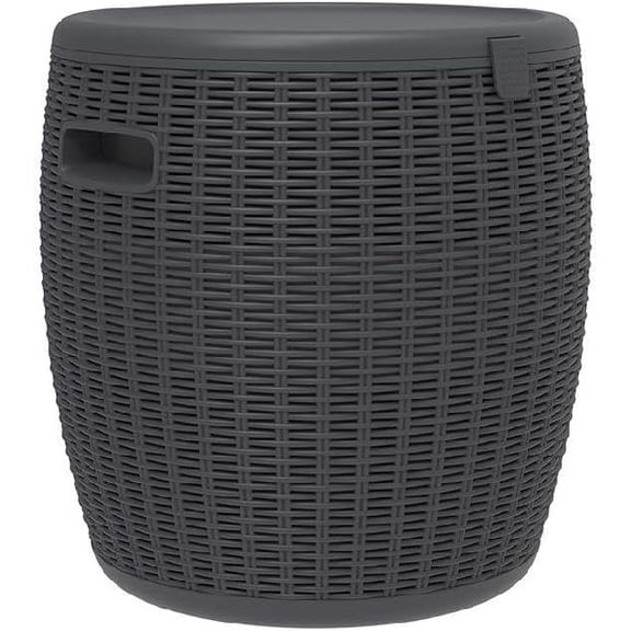 Outdoor Cooler Side Table, 9.5 Gallon Weather-Resistant Portable Ptio Cooler Table, Resin Rattan Round Cool Bar with Lid for Patio, Decor, Pool, Party (Black)