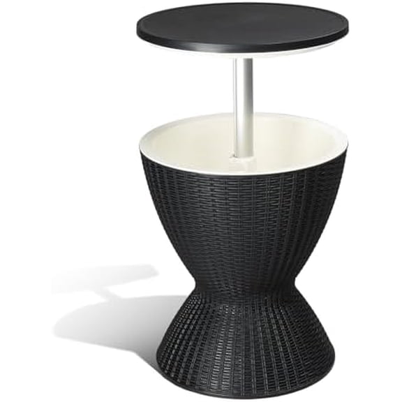 Outdoor Cooler Side Table,Outdoor Cooler Table, Height-Adjustable Outdoor Cool Bar w/ 8 Gallon Beer and Wine Cooler, All-Weather Resistant Patio Cooler Ice Cool Bar for Deck Pool Party (Black)