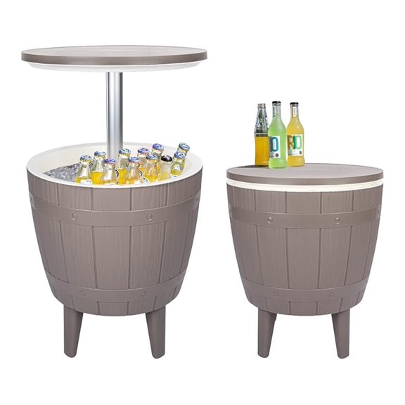 Outdoor Cooler Table - Adjustable Patio Furniture With Cool Bar for Party, Beer, Wine, Beverage - Pool Deck and Garden Decor