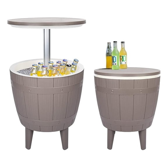 Outdoor Cooler Table - Patio Cooler with Adjustable Bar - 3-in-1 Ice Bucket Table for Parties - Poolside Beverage Cooler - Garden Furniture