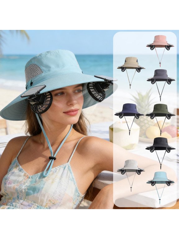 Outdoor Cooling Solar Fan Hat Breathable Mesh Neck Face Cover 800mAh 3 Speed Adjustable Sun Cap for Hiking Fishing Gardening by PALIFEUR