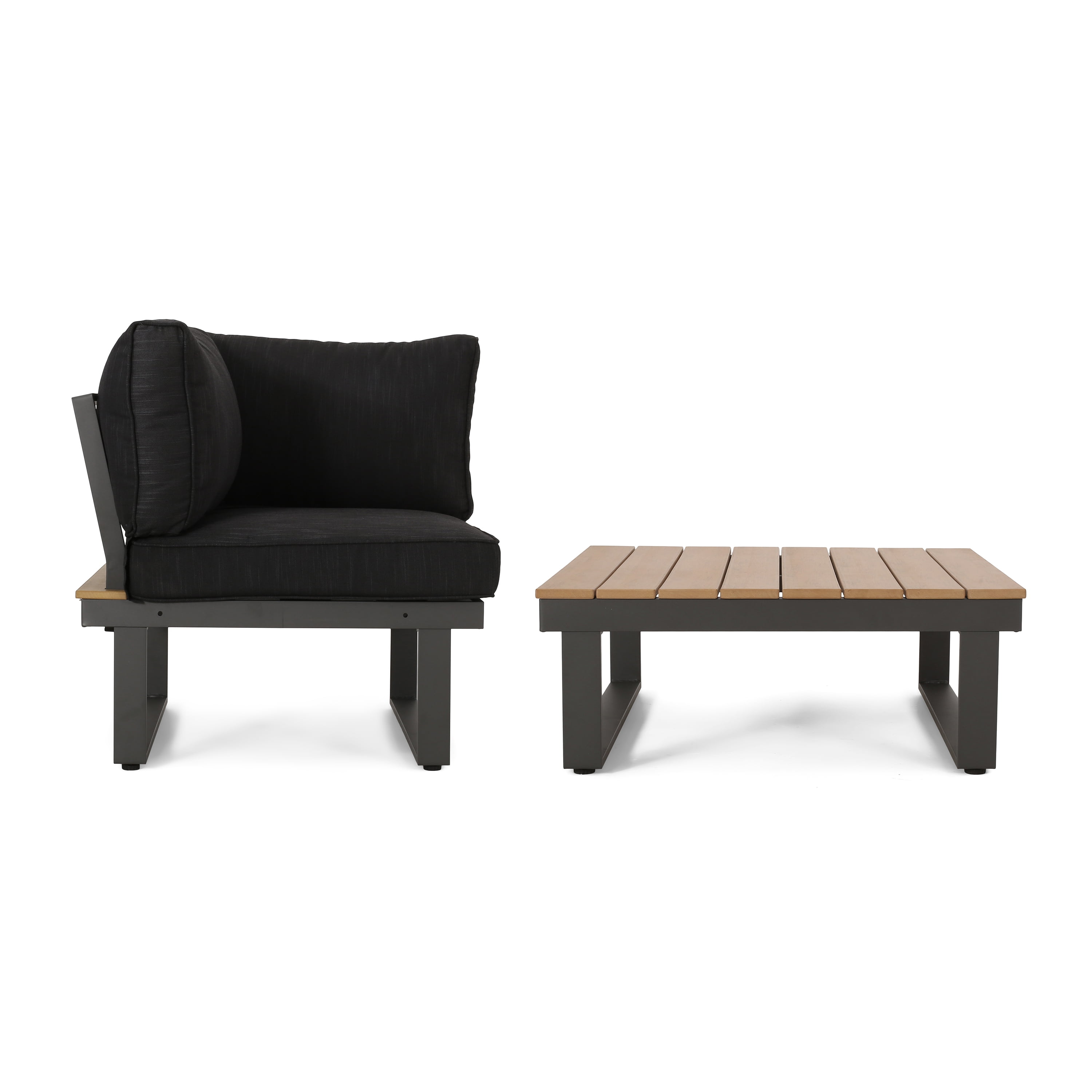 Outdoor Corner Seat and Coffee Table Combination Set, Aluminum Frame Leisure Furniture for Patio Garden, Dark Gray