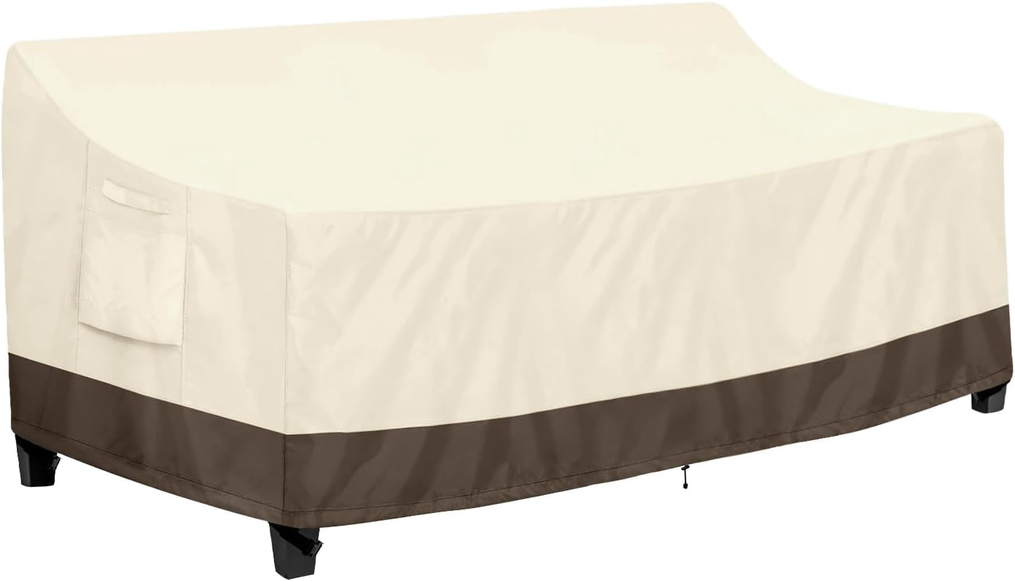 Outdoor Couch Cover Waterproof Patio Sofa Furniture Covers, 3-Seater Outdoor Cover with Air Vent and Handles, 78W x 35D x 35H Inches, Beige/Brown