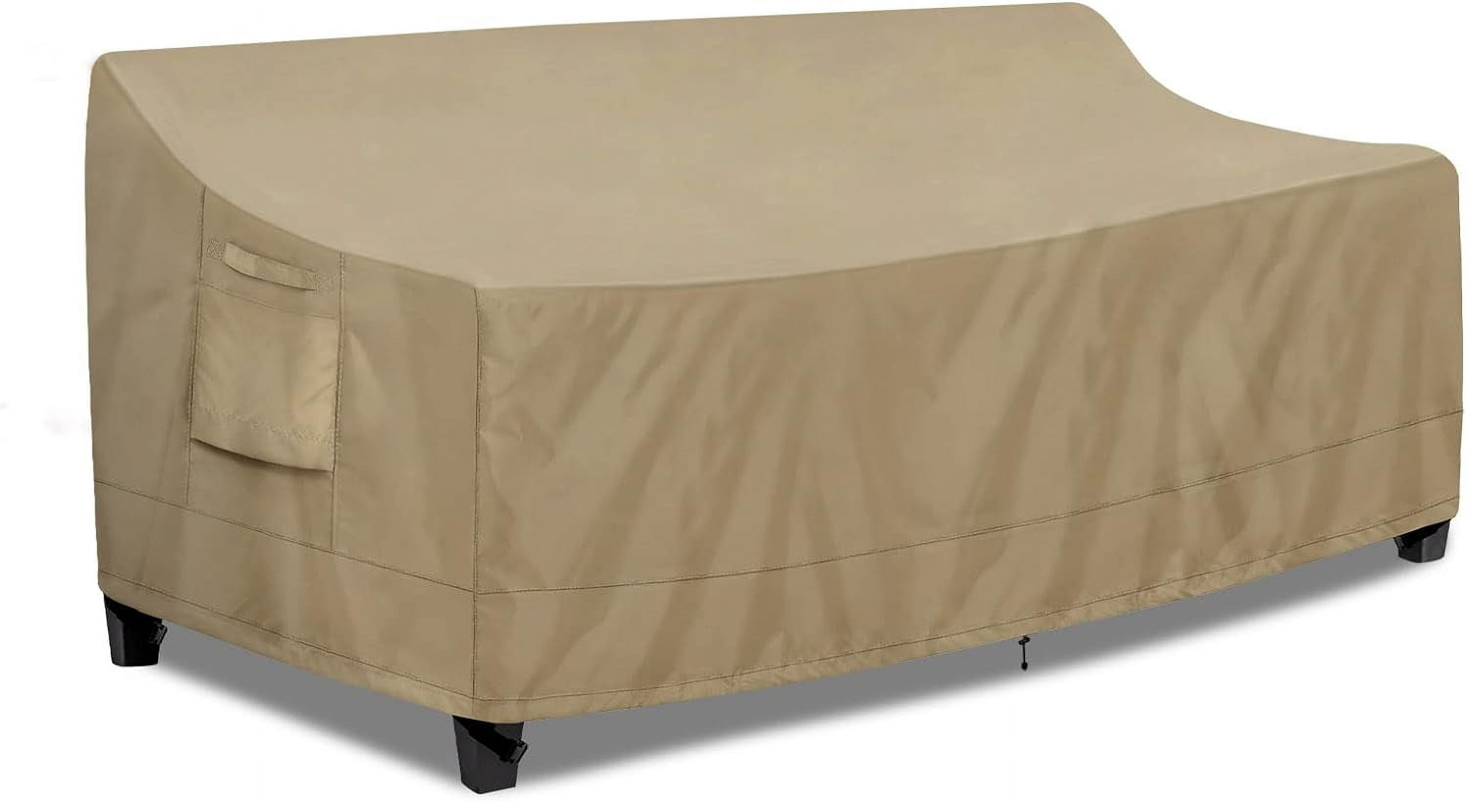 Outdoor Couch Cover Waterproof Patio Sofa Furniture Covers, 3-Seater Outdoor Cover with Air Vent and Handles, 85W x 35D x 35H Inches, Camel