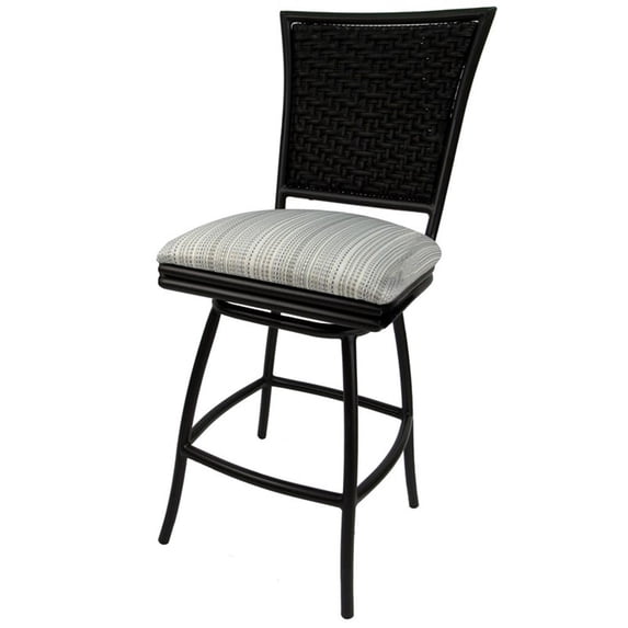 Outdoor Swivel Counter Stool 26" Erin Armless - Natural Fun Cream Fabric - Black