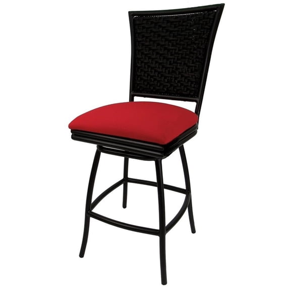 Outdoor Counter Stool 26" Seat - Erin Armless - Red Fabric - Black Metal