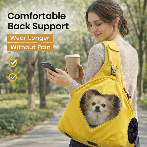 Outdoor Crossbody Pet Carrier Backpack with Waist Strap for Shoulder Support, Breathable Mesh Window, Perfect for Daily Adventures with Your Dog or Cat, Yellow Color