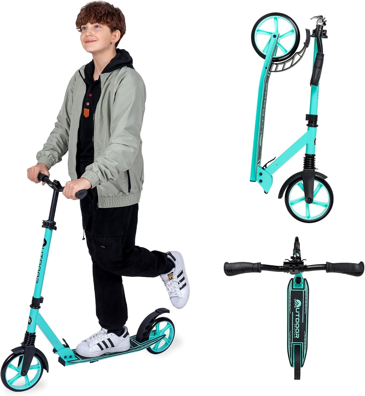 Outdoor Cruiser Kick Scooter for Ages 6+, for Kids, Teens, and Adults, Max Load 250 LBS, Foldable, 8-inch Big Wheels, Dual Suspension, 3 Adjustable Levels, Child Safety Approved, Yellow and Pink