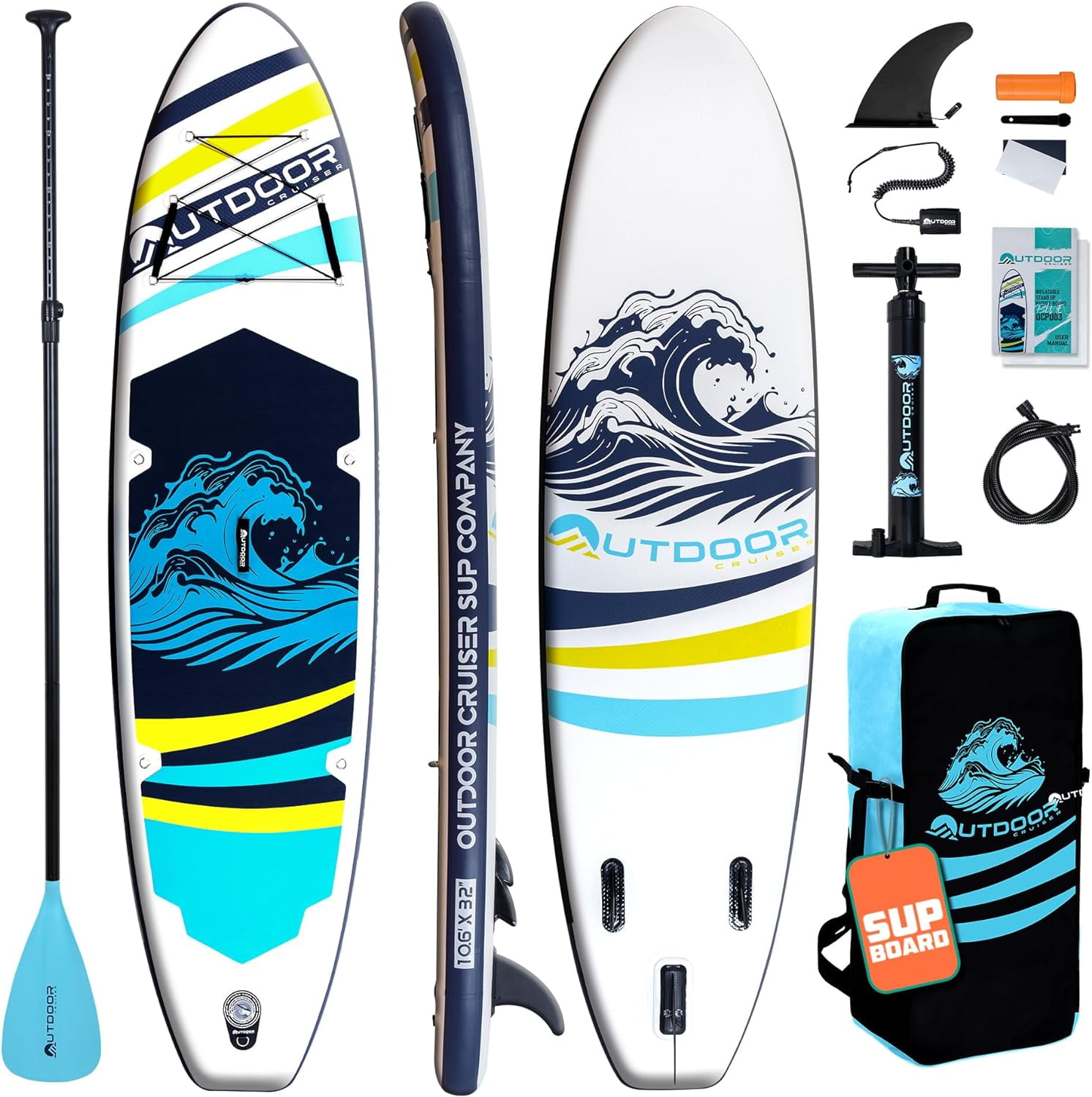 Outdoor Crusier Inflatable Stand Up Paddle Board, Ultra Portable & Lightweight, Wide Stable Non-Slip Design, Complete SUP Accessories, High-Quality Drop-Stitch Material
