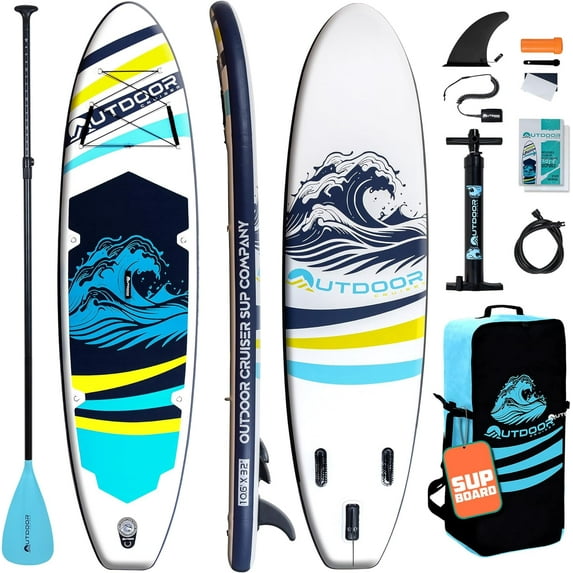 Outdoor Crusier Inflatable Stand Up Paddle Board, Ultra Portable & Lightweight, Wide Stable Non-Slip Design, Complete SUP Accessories, High-Quality Drop-Stitch Material