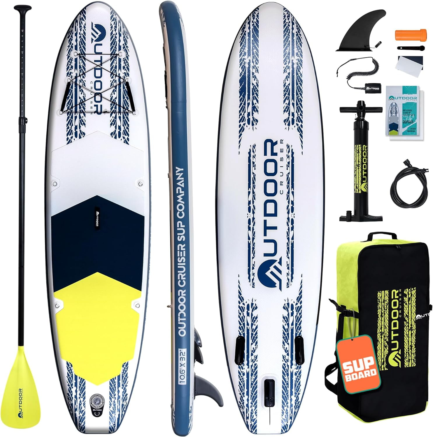 Outdoor Crusier Inflatable Stand Up Paddle Board, Ultra Portable & Lightweight, Wide Stable Non-Slip Design, Complete SUP Accessories, High-Quality Drop-Stitch Material - Coral White/Blue