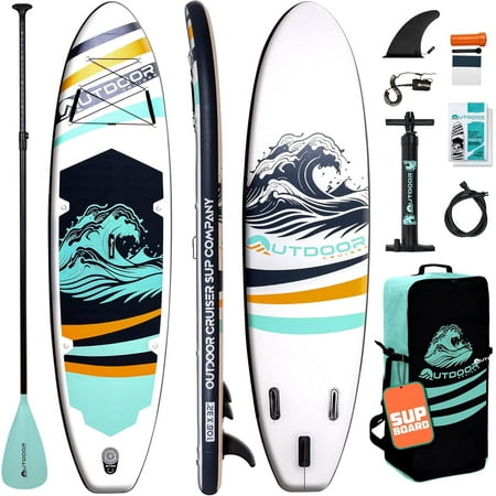 Outdoor Crusier Inflatable Stand Up Paddle Board, Ultra Portable & Lightweight, Wide Stable Non-Slip Design, Complete SUP Accessories, High-Quality Drop-Stitch Material - Aqua