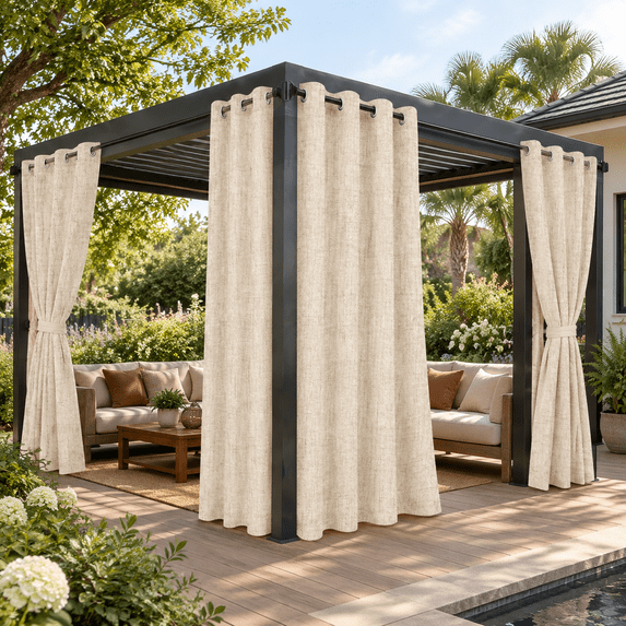 Outdoor Curtafor Patio Waterproof 1 Panel Non-see-through Linen With ...