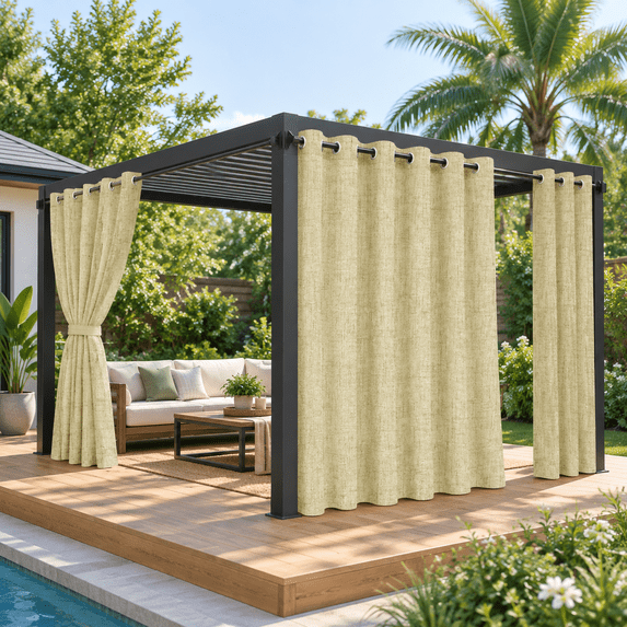 Outdoor Curtafor Patio Waterproof 2 Panels Non-see-through Linen With ...