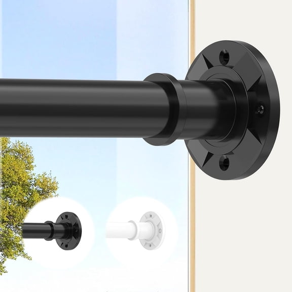 Outdoor Curtain Rod 31-144 inch Adjustable Long Spring Black ShowerTension Curtain Rod Extra Long Outdoor Rods for Patio Bathroom Windows No Drilling, No Rust