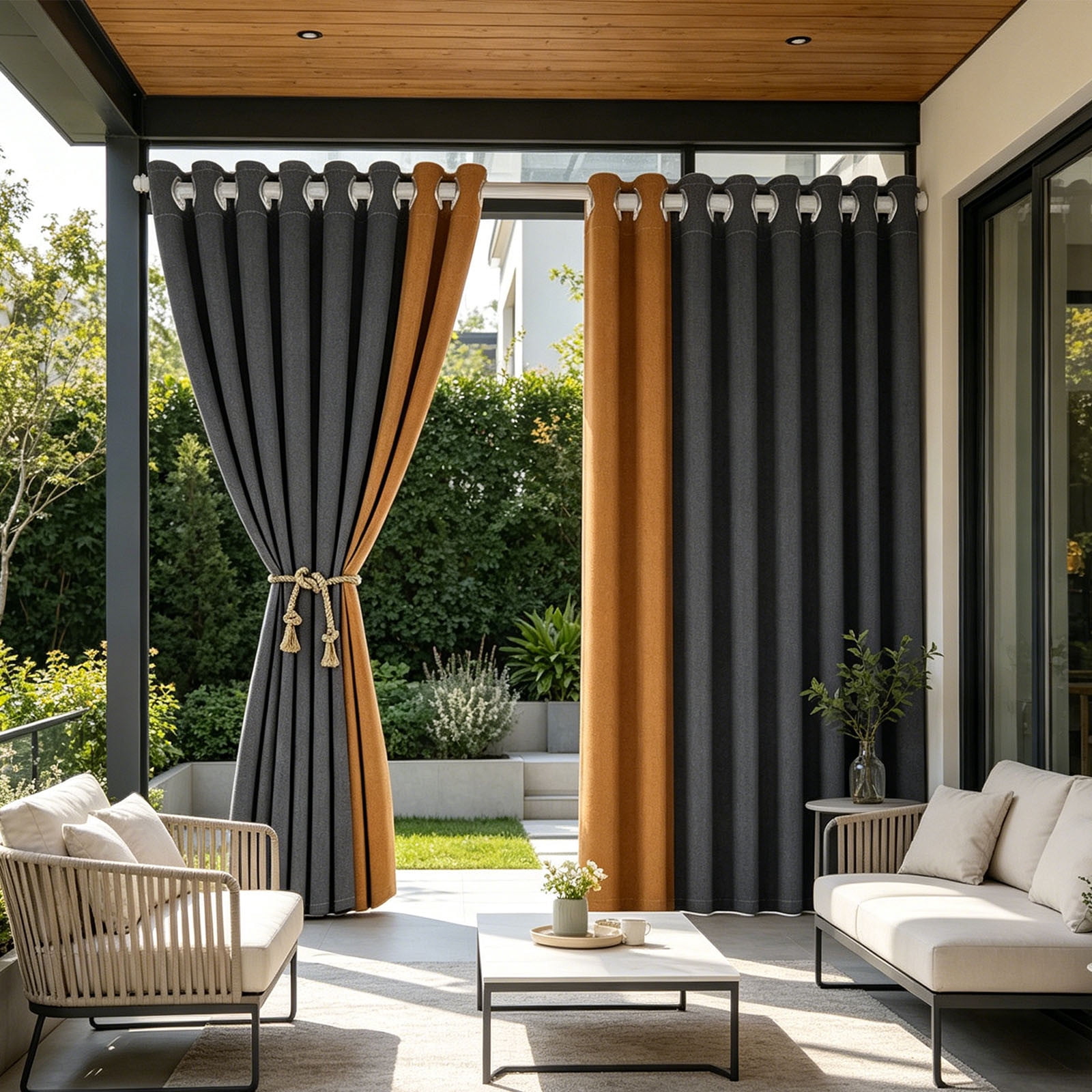 Outdoor Curtains - Fade Proof & Water Repellent Patio Drapes, Nylon Fabric for Pergola Gazebo & Porch, Sunroom & Cabana Window Coverings, JASKFLY