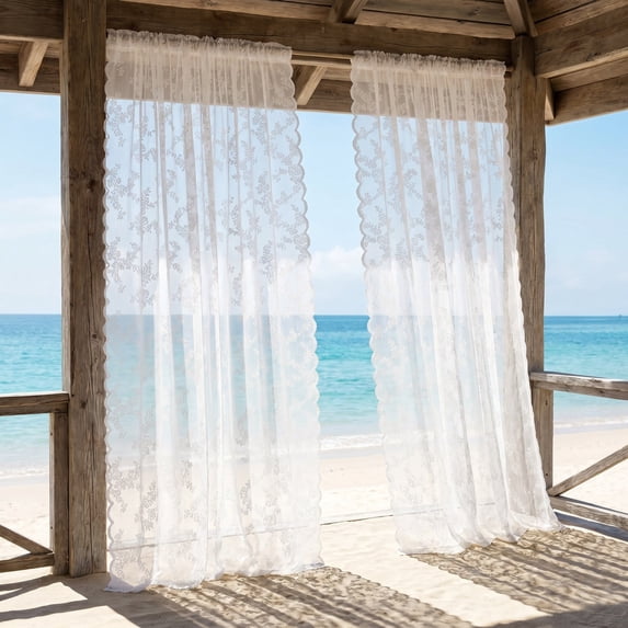 Outdoor Curtains Lace Voile Sheer Curtain | Bug Screen Mesh Curtain for Patio Porch Balcony Pergola Terrace | Lightweight Privacy Curtain | 59X79 Inches