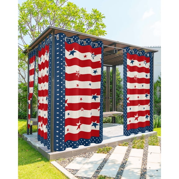 Outdoor Curtains for Patio, 4th of July Waterproof Blackout Outside Curtain for Porch/Pergola/Gazebo, American Flag Star Patriotic Independence Day Thermal Insulated Drapes, 1 Panel, 54 x 95 Inch