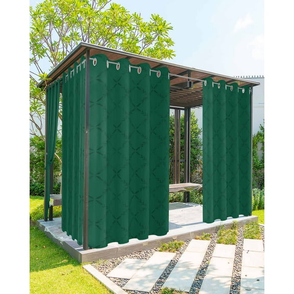 Outdoor Curtains for Patio Abstract Dark Green Diamond Plaid Texture Waterproof Privacy Outside Curtains with Tiebacks Grommet Top Pergola Curtains for Porch Cabana Gazebo 2 Panels, 54x108 inch