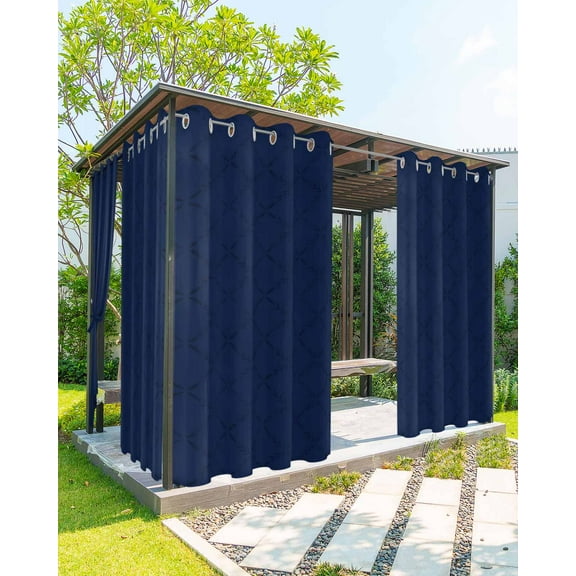 Outdoor Curtains for Patio Abstract Navy Blue Diamond Plaid Texture Waterproof Privacy Outside Curtains with 2 Tiebacks Grommet Top Pergola Curtains for Porch Cabana Gazebo 1 Panel, 54x108 inch