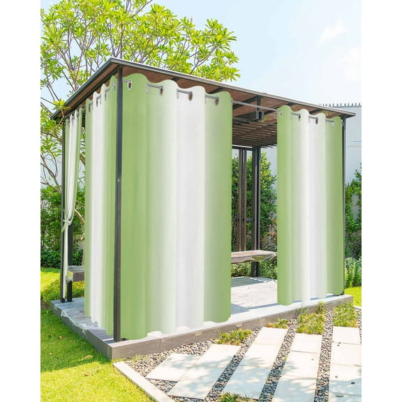 Outdoor Curtains for Patio Abstract Ombre Emerald Green and White Gradient Waterproof Privacy Outside Curtains with Tiebacks Grommet Top Pergola Curtains for Porch Cabana Gazebo 2 Panels, 54x84 inch