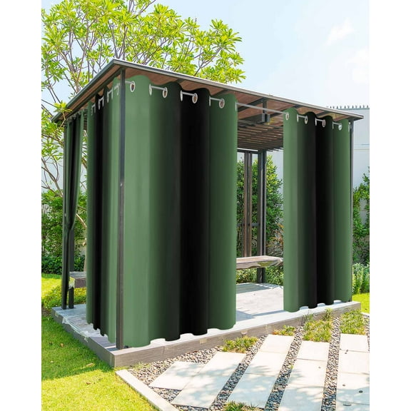 Outdoor Curtains for Patio Abstract Ombre Sage Green and Black Gradient Waterproof Privacy Outside Curtains with Tiebacks Grommet Top Pergola Curtains for Porch Cabana Gazebo 2 Panels, 54x95 inch