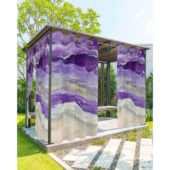 Outdoor Curtains for Patio Abstract Purple Gradient Beach Ocean Wave Waterproof Privacy Outside Curtains with 2 Tiebacks Grommet Top Pergola Curtains for Porch Cabana Gazebo 1 Panel, 54x108 inch