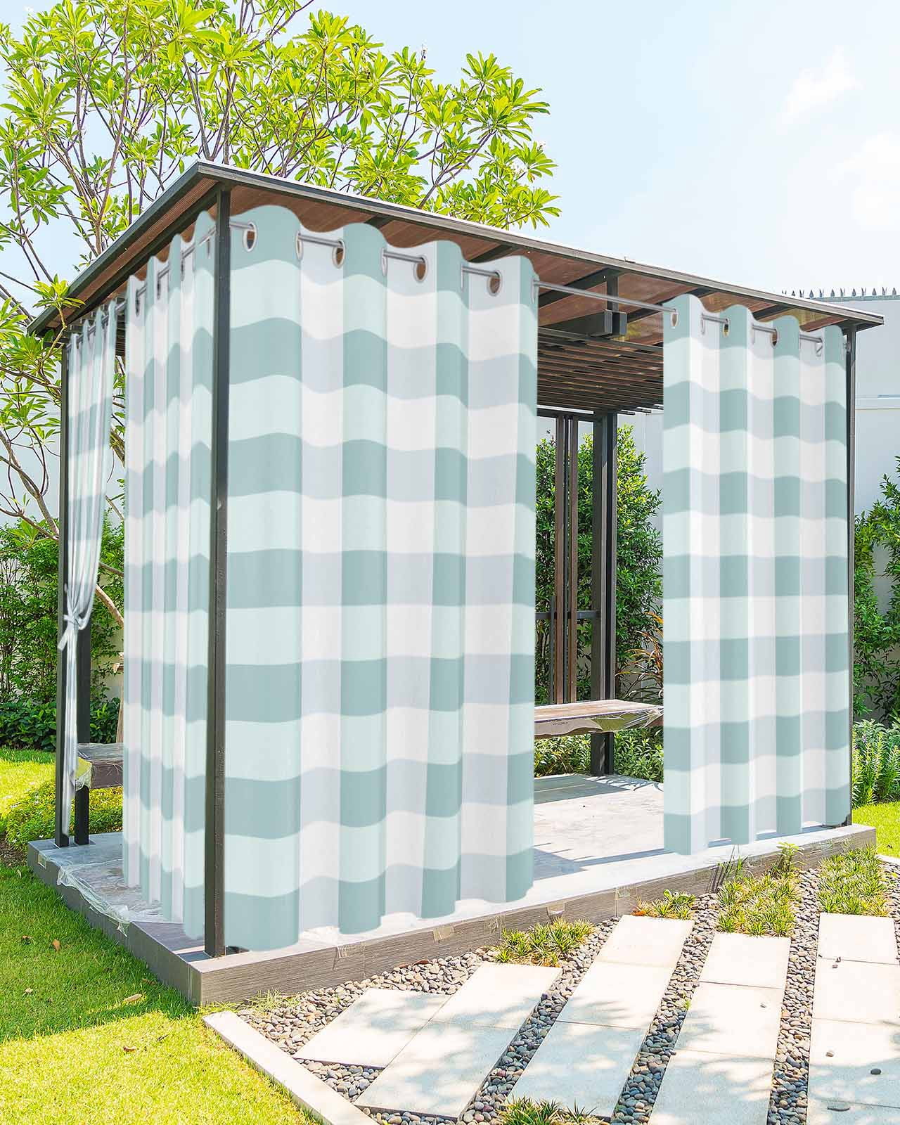 Outdoor Curtains for Patio, Aqua Plaid Waterproof Blackout Outside Curtain for Porch/Pergola/Gazebo, Spring Summer Farmhouse Buffalo Checkered Thermal Insulated Drapes, 2 Panels, 54 x 95 Inch