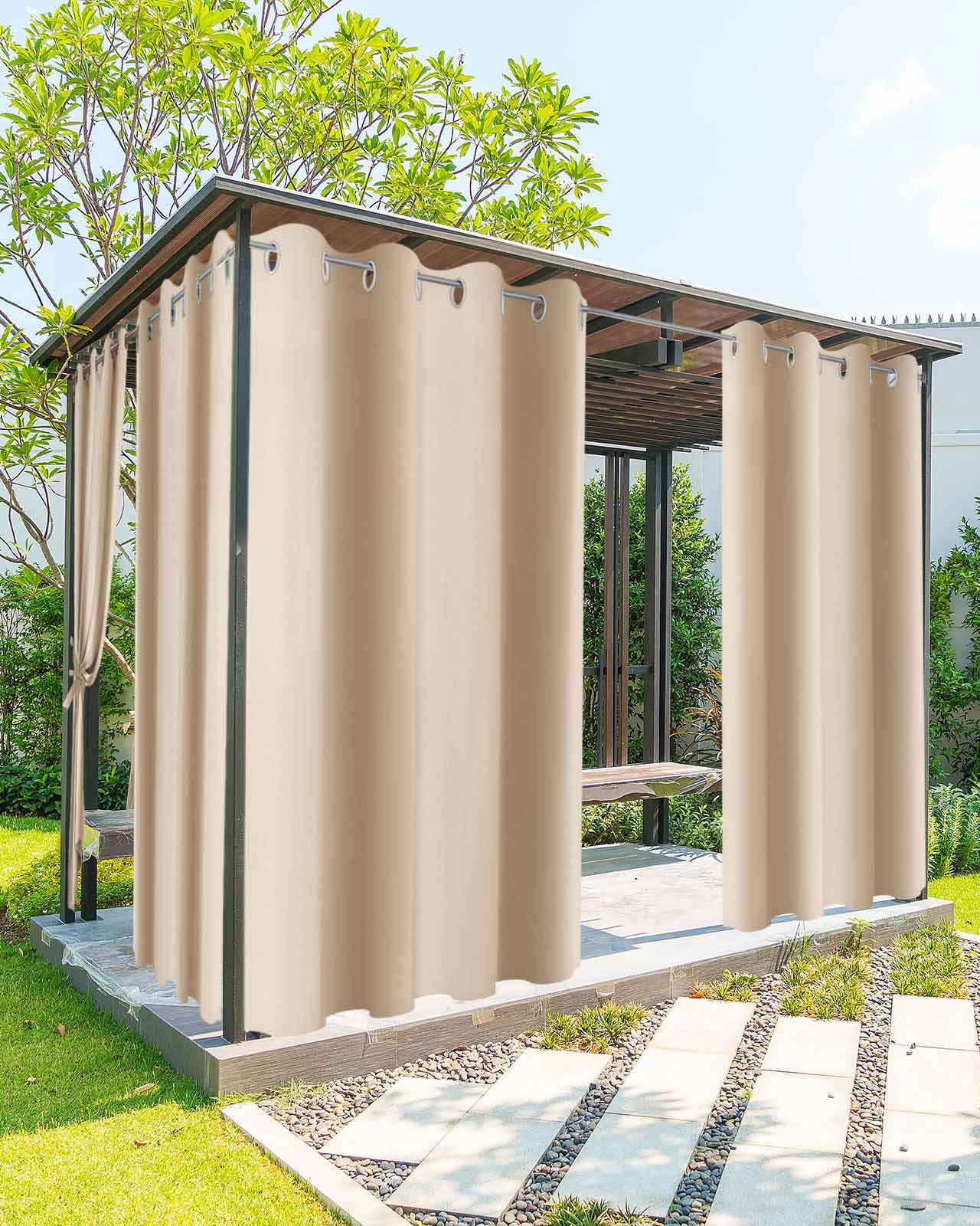 Outdoor Curtains for Patio, Beige Ombre Waterproof Blackout Outside Curtain for Porch/Pergola/Gazebo, Khaki Modern Art Farmhouse Thermal Insulated Drapes for Cabana, 1 Panel, 54 x 108 Inch
