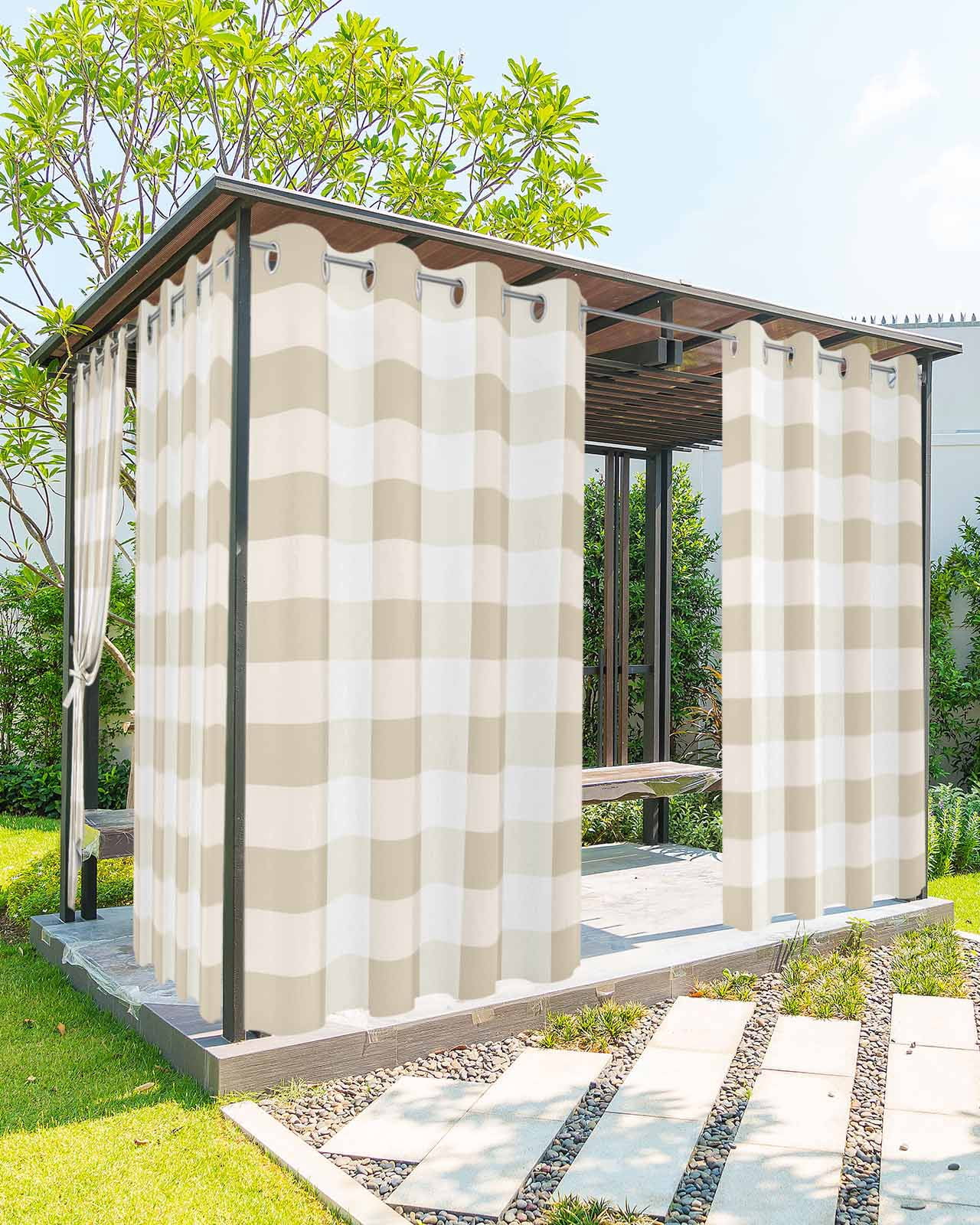 Outdoor Curtains for Patio, Beige Plaid Waterproof Blackout Outside Curtain for Porch/Pergola/Gazebo, Spring Summer Farmhouse Buffalo Checkered Thermal Insulated Drapes, 2 Panels, 54 x 95 Inch