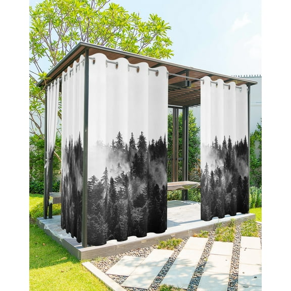 Outdoor Curtains for Patio, Black Forest Waterproof Blackout Outside Curtain for Porch/Pergola, Black and White Natural Landscape Modern Abstract Art Thermal Insulated Drapes, 1 Panel, 54 x 84 Inch