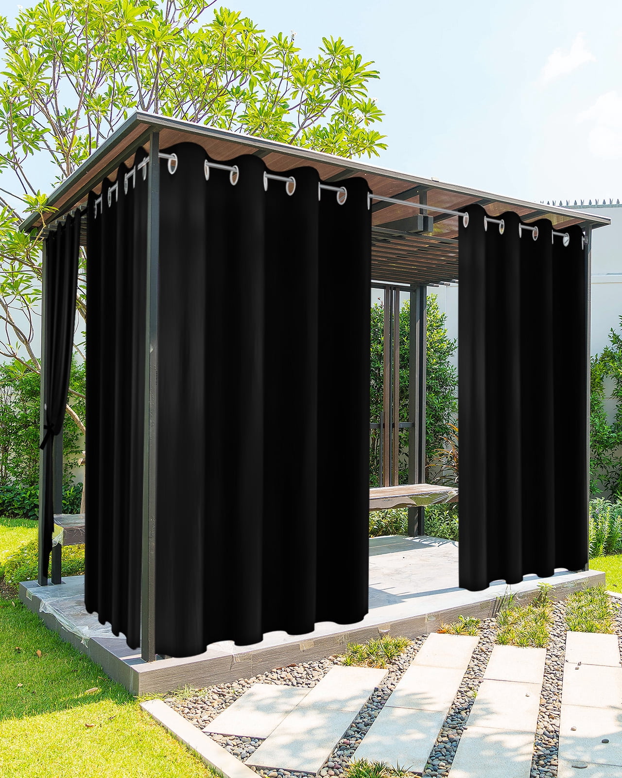 Outdoor Curtains for Patio, Black Solid, Waterproof Blackout Outside Curtain for Porch/Pergola/Gazebo, Pure Color Thermal Insulated Drapes for Cabana, 1 Panel, 54 x 108 Inch