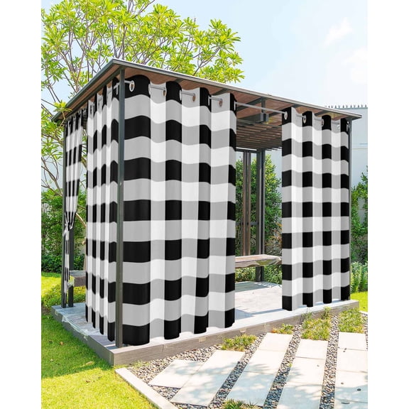 Outdoor Curtains for Patio, Black White Plaid Waterproof Blackout Outside Curtain for Porch/Pergola/Gazebo, Spring Farmhouse Buffalo Checkered Thermal Insulated Drapes, 1 Panel, 54 x 84 Inch
