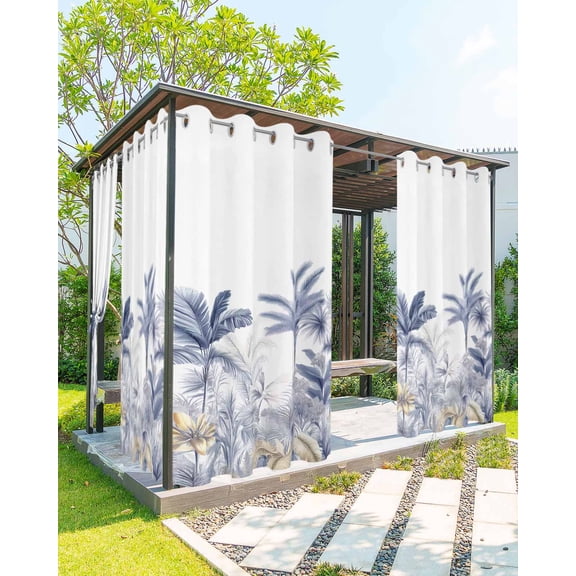 Outdoor Curtains for Patio, Blue Palm Tree Waterproof Blackout Outside Curtain for Porch/Pergola/Gazebo, Forest Tropical Plants Flower Leaf Thermal Insulated Drapes for Cabana, 1 Panel, 54 x 84 Inch