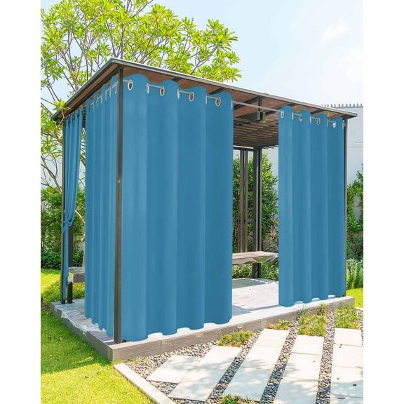 Outdoor Curtains for Patio Blue Solid Color Waterproof Privacy Outside Curtains with 2 Tiebacks Grommet Top Pergola Curtains for Porch Cabana Gazebo 1 Panel, 54x84 inch
