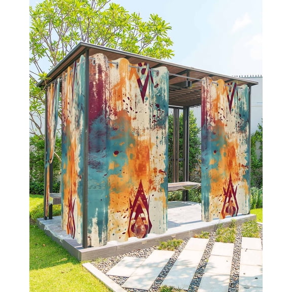Outdoor Curtains for Patio, Boho Orange Teal Red Waterproof Blackout Outside Curtain for Porch/Pergola, Modern Abstract Splashing Art Thermal Insulated Drapes for Cabana, 2 Panels, 54 x 84 Inch